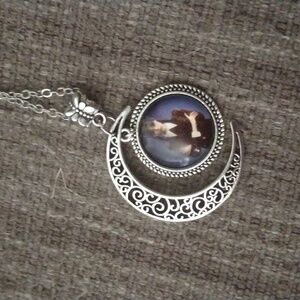 Silver Crescent Moon Pendant with Wednesday Addams Necklace – NWT